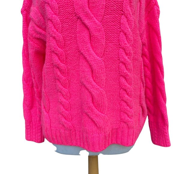 Anthropologie Cable Knit Chunky Oversized Sweater Sz M Neon Pink Barbiecore Wool - Picture 3 of 12